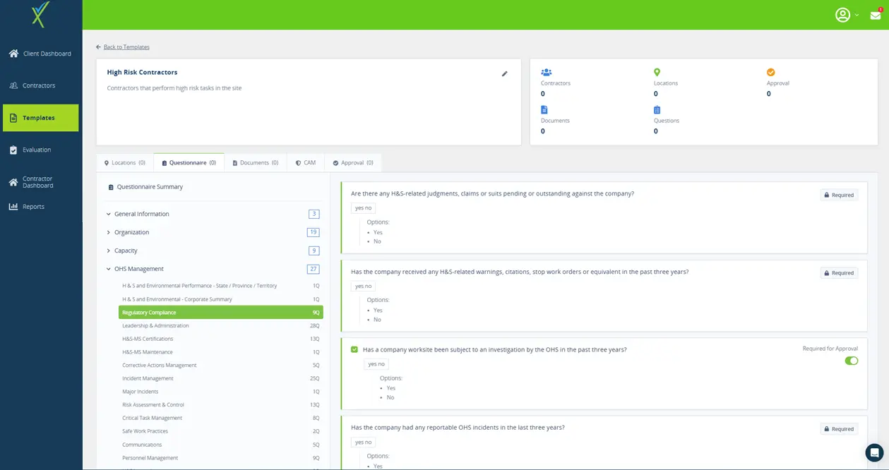 Custom-Questionnaires Contractor Management